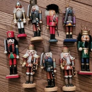 9 Vintage Wooden Nutcracker Christmas Tree Ornaments